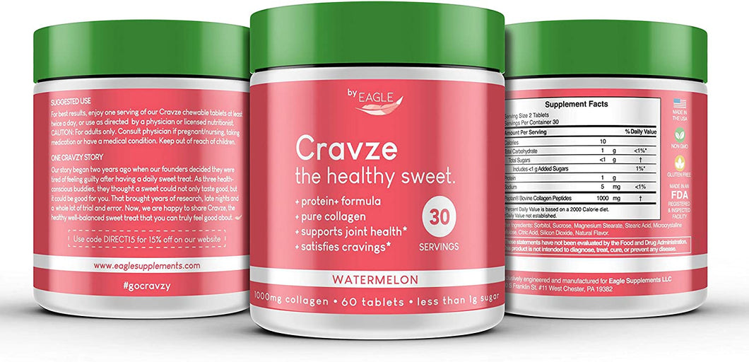 Cravze - Collagen Chewable Tablets with Protein - Watermelon Flavor (Value Pack & Save) - Eagle_Supplements
